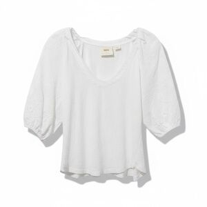 Maeve Anthropologie Harmony Lace Top Puff-Shoulder Size Medium White V Neck